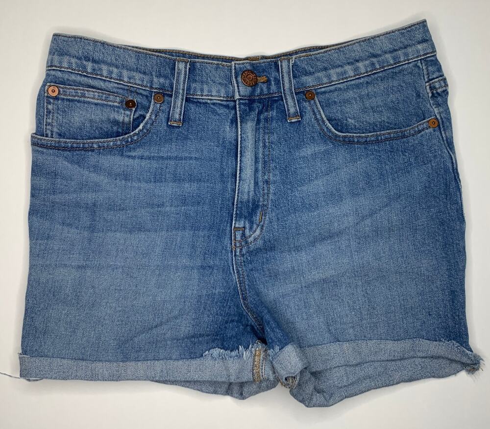 Madewell cutoff jean shorts blue denim raw edge high rise women's size 28